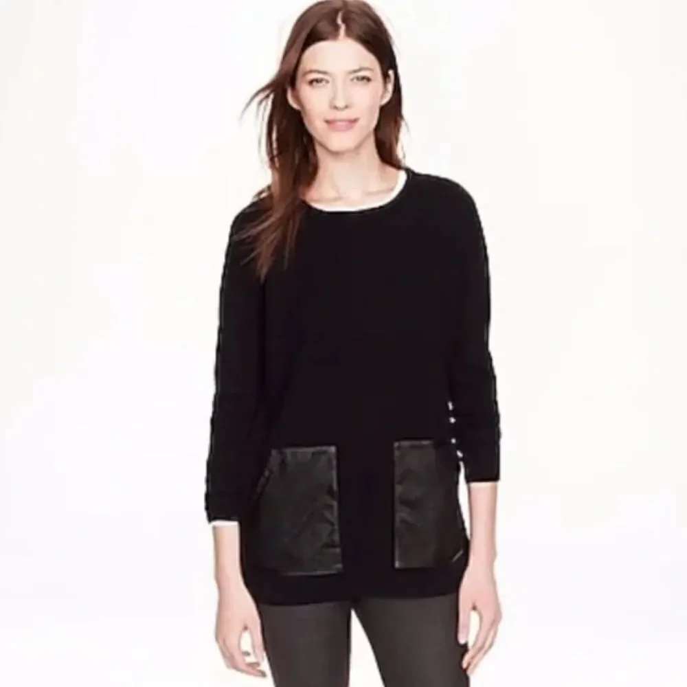 J Crew Leather Pocket Wool Sweater